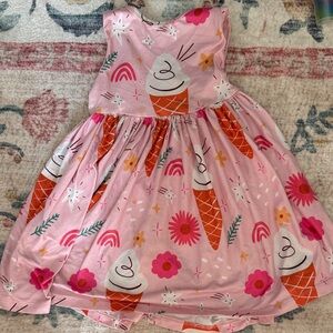 Pink Ice Cream Print Kids Dress